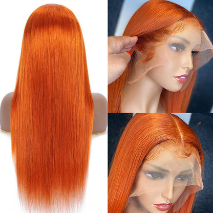 13x4 HD Lace Front Wigs Orange Ginger Color Straight Human Hair Wigs