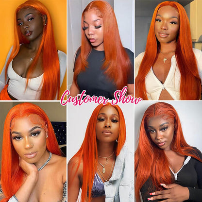 Ginger Color 5x5 Lace Closure Wig Straight HD Lace Human Hair Wig Pre Plucked