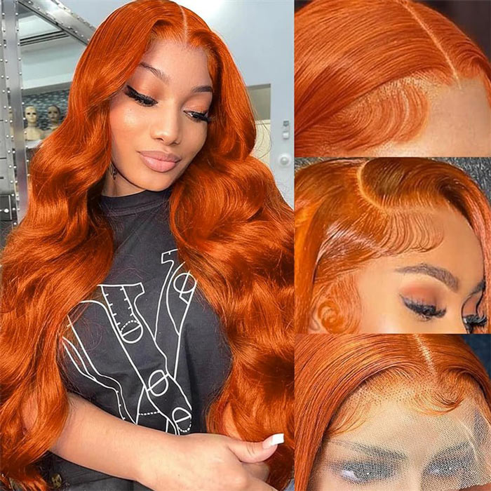 [BOGO] Ginger Orange Body Wave Human Hair Lace Front Wig Free Parting 13x4 HD Lace Wig Special Offer