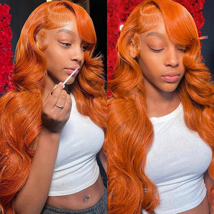 [BOGO] Ginger Orange Body Wave Human Hair Lace Front Wig Free Parting 13x4 HD Lace Wig Special Offer