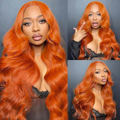 [BOGO] Ginger Orange Body Wave Human Hair Lace Front Wig Free Parting 13x4 HD Lace Wig Special Offer