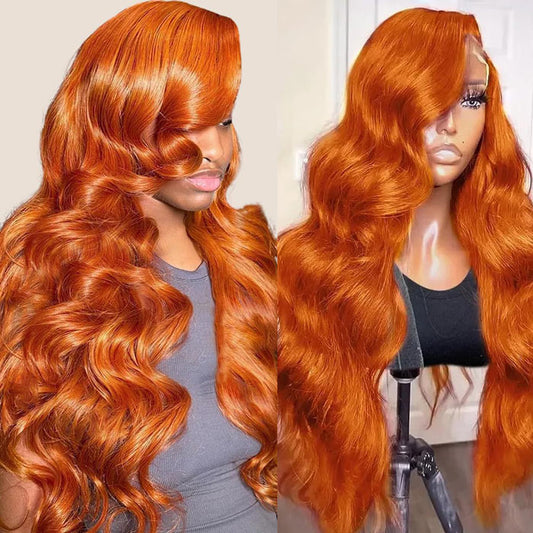 [BOGO] Ginger Orange Body Wave Human Hair Lace Front Wig Free Parting 13x4 HD Lace Wig Special Offer