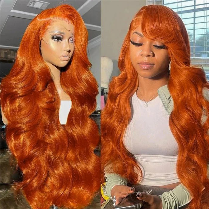 [BOGO] Ginger Orange Body Wave Human Hair Lace Front Wig Free Parting 13x4 HD Lace Wig Special Offer