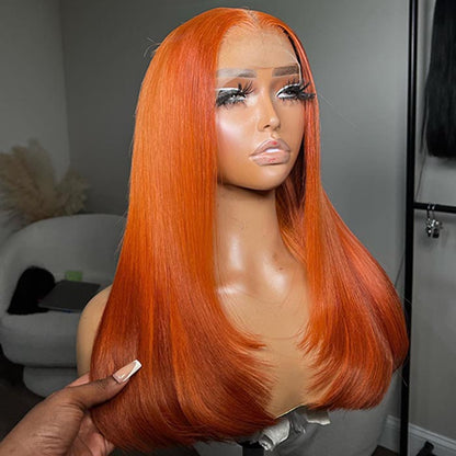 Ginger Orange Layered Cut HD Lace Front Wig With Butterfly Wolf Cut #350 Burnt Orange Straight Wig
