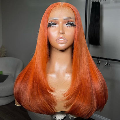 Ginger Orange Layered Cut HD Lace Front Wig With Butterfly Wolf Cut #350 Burnt Orange Straight Wig