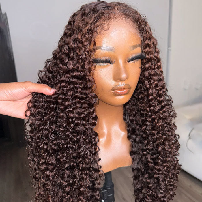 Glueless 4C Edges Curly Wig Reddish Brown Auburn Color Human Hair HD Lace Wig Kinky Edges Natural Hairline