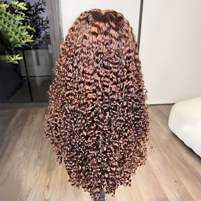 Glueless 4C Edges Curly Wig Reddish Brown Auburn Color Human Hair HD Lace Wig Kinky Edges Natural Hairline