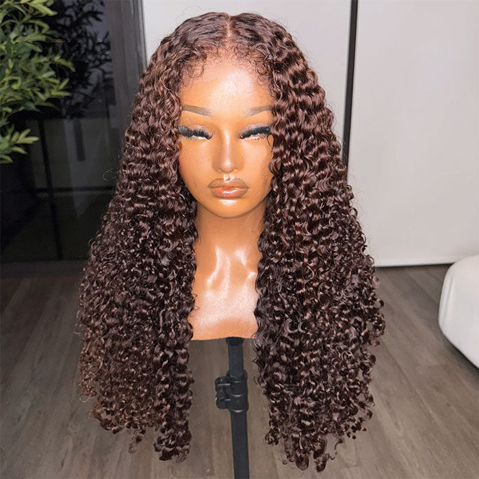 Glueless 4C Edges Curly Wig Reddish Brown Auburn Color Human Hair HD Lace Wig Kinky Edges Natural Hairline
