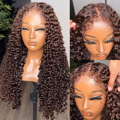 Glueless 4C Edges Curly Wig Reddish Brown Auburn Color Human Hair HD Lace Wig Kinky Edges Natural Hairline