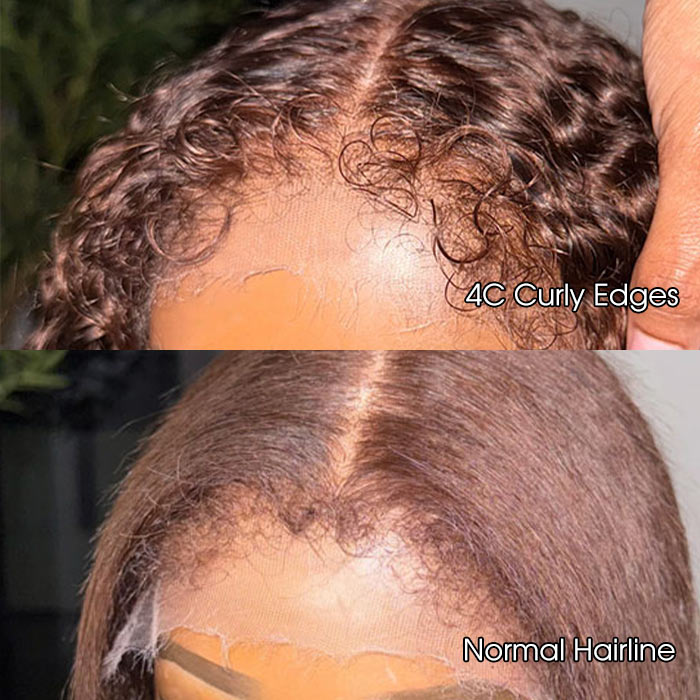 Glueless 4C Edges Curly Wig Reddish Brown Auburn Color Human Hair HD Lace Wig Kinky Edges Natural Hairline