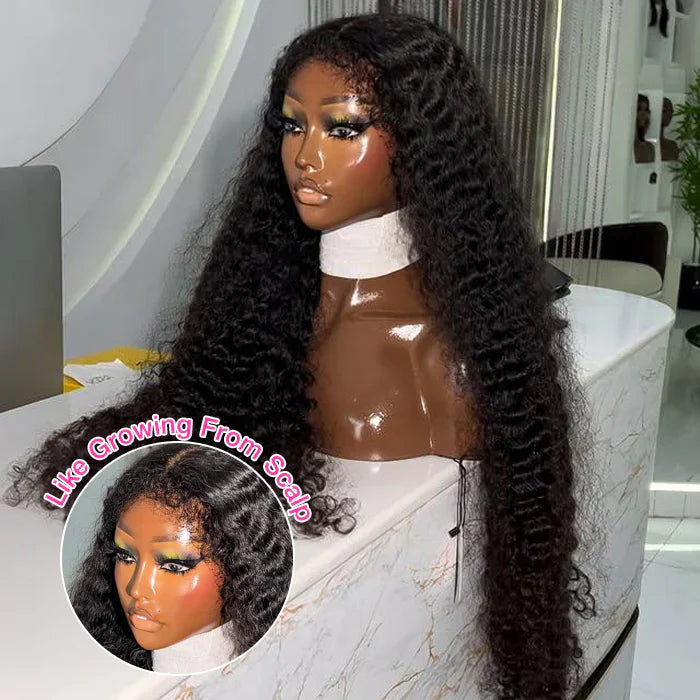 Glueless Deep Wave 8x5 Pre Cut Lace Wig 4C Hairline Kinky Edges Human Hair Wig with Curly Baby Hair Special Offer