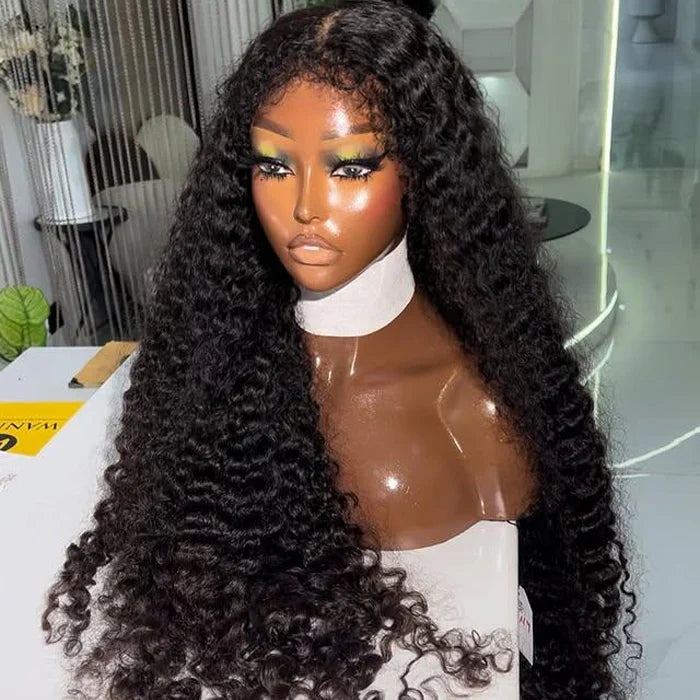 Glueless Deep Wave 8x5 Pre Cut Lace Wig 4C Hairline Kinky Edges Human Hair Wig with Curly Baby Hair Special Offer