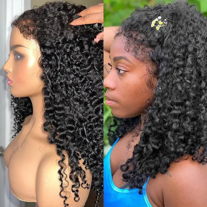 Glueless Deep Wave 8x5 Pre Cut Lace Wig 4C Hairline Kinky Edges Human Hair Wig with Curly Baby Hair Special Offer