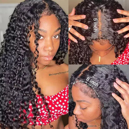Glueless Deep Wave 8x5 Pre Cut Lace Wig 4C Hairline Kinky Edges Human Hair Wig with Curly Baby Hair Special Offer