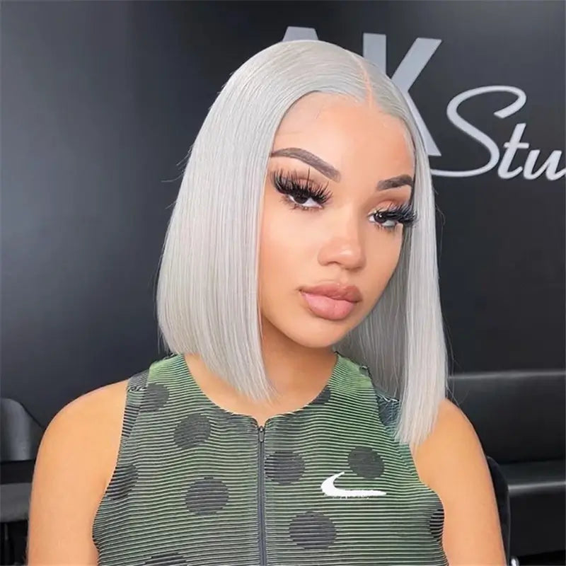 Grey Bob Wigs Straight 13x4 HD Transparent Lace Front Wigs 100% Human Virgin Hair Wigs