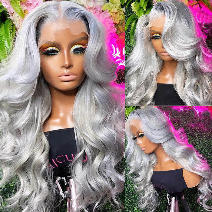 Grey Human Hair Body Wave Wig 13x4 HD Lace Frontal Wig Colored Human Hair Wigs For Women