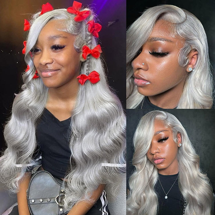 Grey Human Hair Body Wave Wig 13x4 HD Lace Frontal Wig Colored Human Hair Wigs For Women