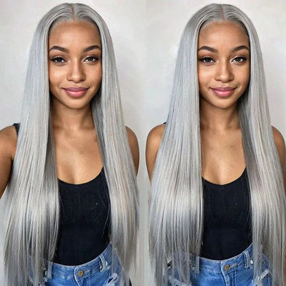Grey Human Hair Straight Wig 13x4 HD Lace Frontal Wig Colored Human Hair Wigs For Women