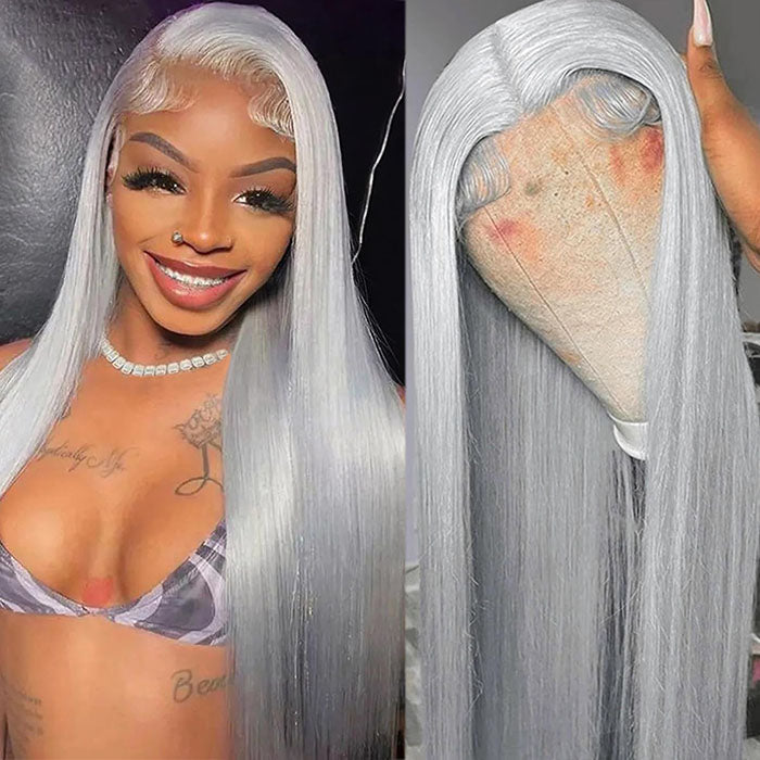 Grey Human Hair Straight Wig 13x4 HD Lace Frontal Wig Colored Human Hair Wigs For Women