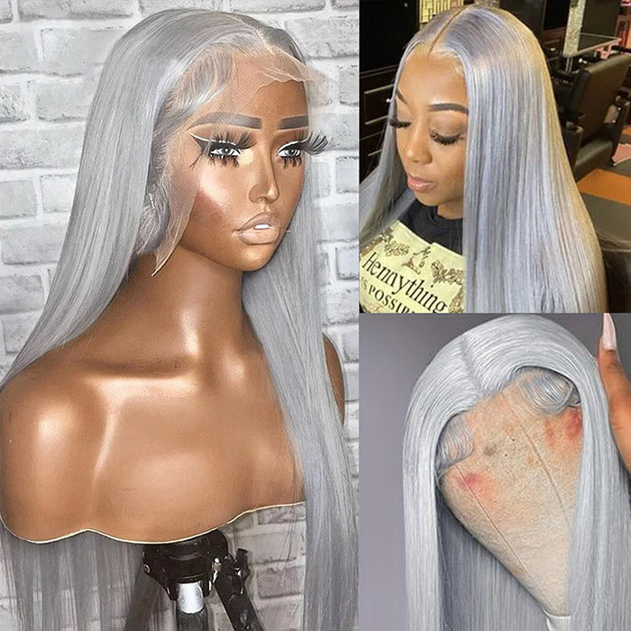 Grey Human Hair Straight Wig 13x4 HD Lace Frontal Wig Colored Human Hair Wigs For Women