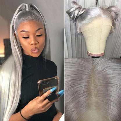 Grey Human Hair Straight Wig 13x4 HD Lace Frontal Wig Colored Human Hair Wigs For Women