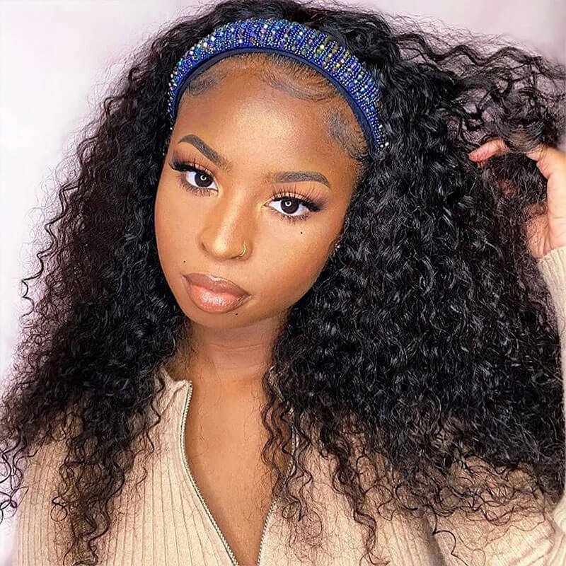 Subella Hair  Curly Headband Wig Human Hair Glueless Wig No Lace Wig
