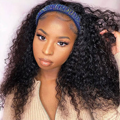 Subella Hair  Curly Headband Wig Human Hair Glueless Wig No Lace Wig
