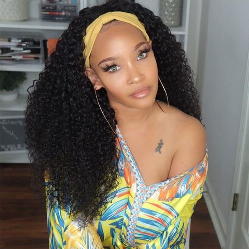 Subella Hair  Curly Headband Wig Human Hair Glueless Wig No Lace Wig