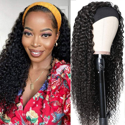 Afro Kinky Curly Headband Wig Human Hair Glueless None Lace Front Wigs Kinky Curly Wigs