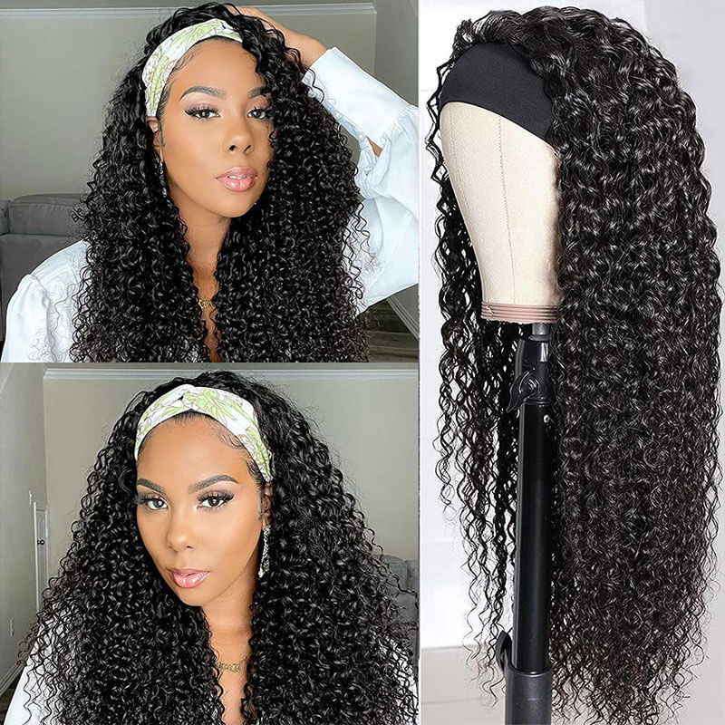 Afro Kinky Curly Headband Wig Human Hair Glueless None Lace Front Wigs Kinky Curly Wigs