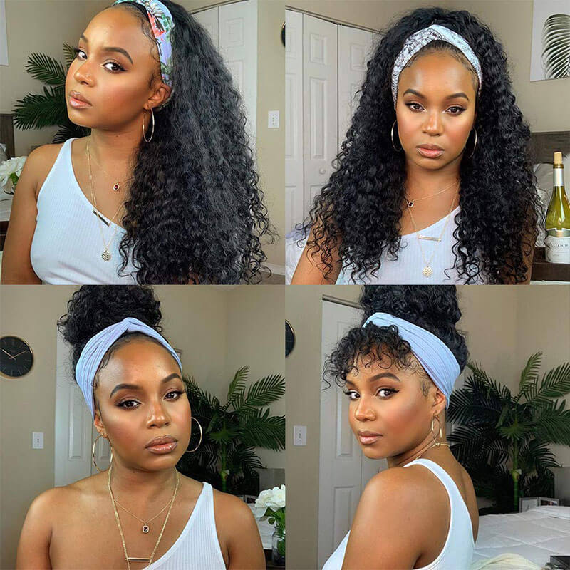 Afro Kinky Curly Headband Wig Human Hair Glueless None Lace Front Wigs Kinky Curly Wigs