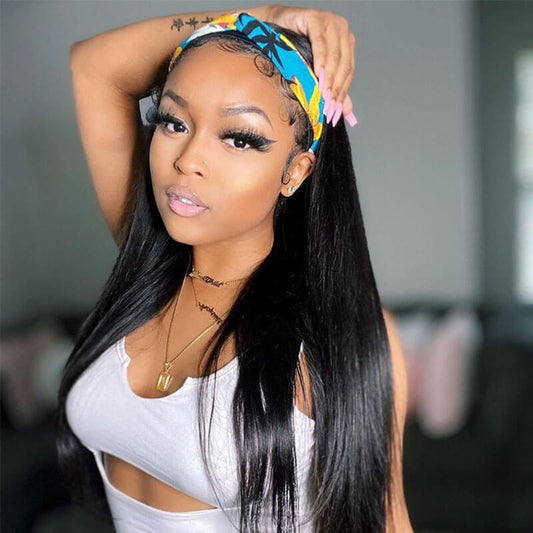 Straight Headband Wig Natural Color Human Virgin Hair Wig Headband Half Wig| Beginner Friendly