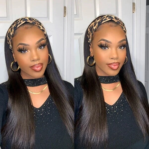 Straight Headband Wig Natural Color Human Virgin Hair Wig Headband Half Wig| Beginner Friendly