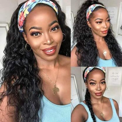 Headband Wigs Water Wave Wig Glueless None Lace Wigs Natural Color