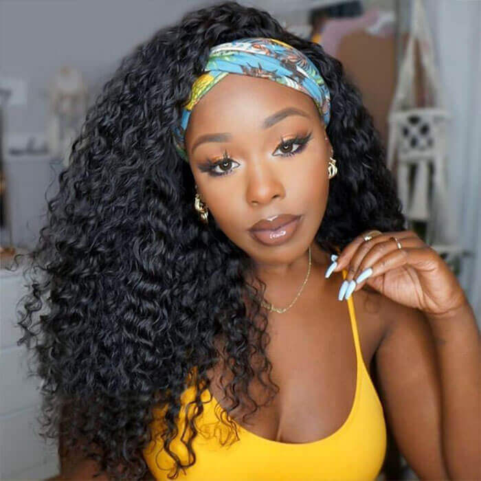 Headband Wigs Water Wave Wig Glueless None Lace Wigs Natural Color