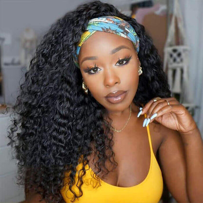 Headband Wigs Water Wave Wig Glueless None Lace Wigs Natural Color
