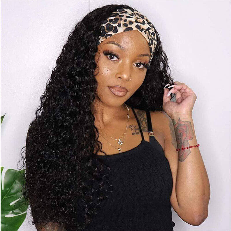 Headband Wigs Water Wave Wig Glueless None Lace Wigs Natural Color