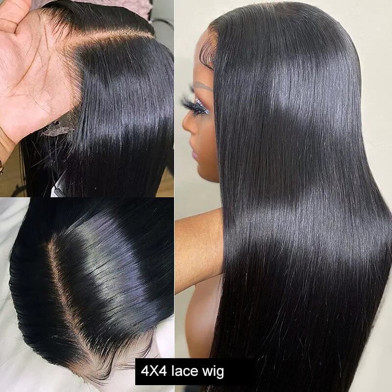 Subella Glueless Undetectable 4x4 HD Lace Closure Wigs High Density Virgin Straight Wig for Women