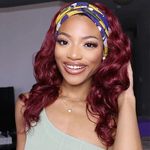 99J Burgundy Color Headband Wigs Straight/Body Wave Virgin Human Hair