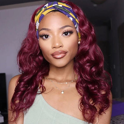 99J Burgundy Color Headband Wigs Straight/Body Wave Virgin Human Hair