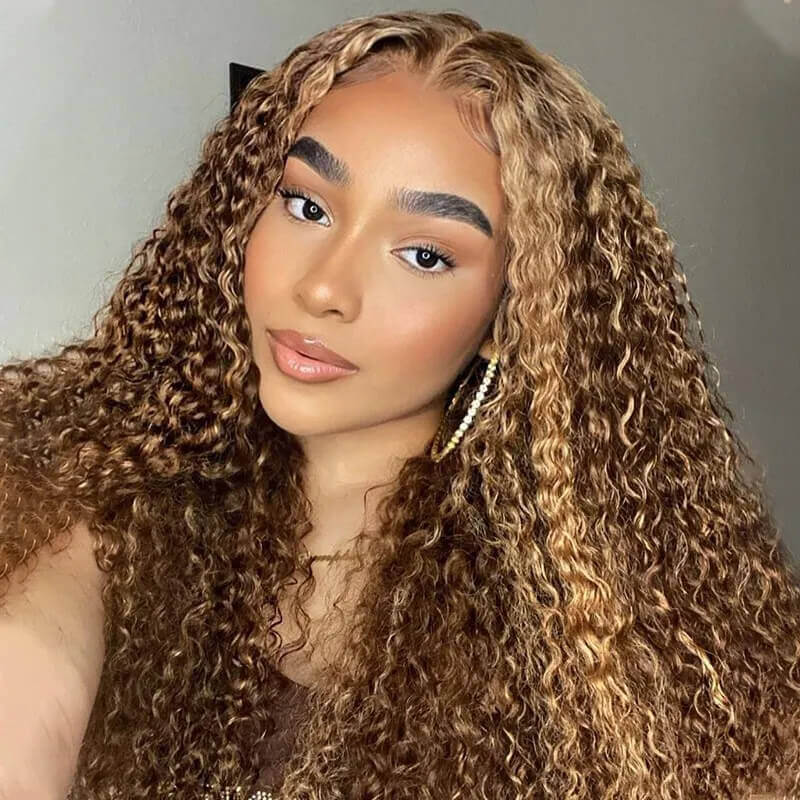 18"=$98 Highlight Piano Color Wig 4x4 HD Lace Closure Wig Deep Curly Human Hair Wig Special Offer