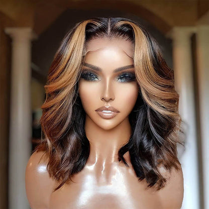 Highlight Blonde Bob Wig Pre Plucked 13x4 13x6 HD Lace Front Body Wave Human Hair Short Bob Wigs