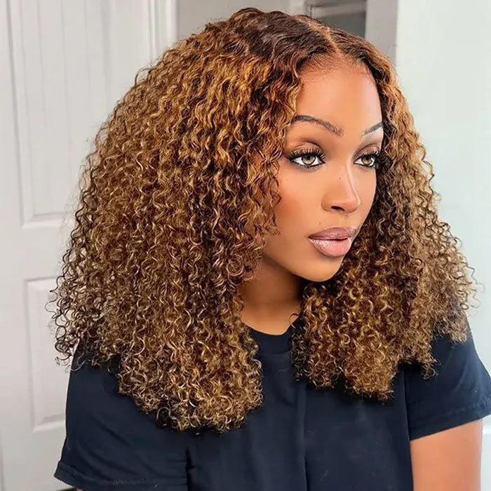 Exclusive Flash | Highlight Curly Bob Wig 220% Density 8x5 Pre Cut Lace Put on Go Wig Special Offer