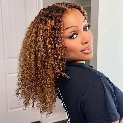 Exclusive Flash | Highlight Curly Bob Wig 220% Density 8x5 Pre Cut Lace Put on Go Wig Special Offer
