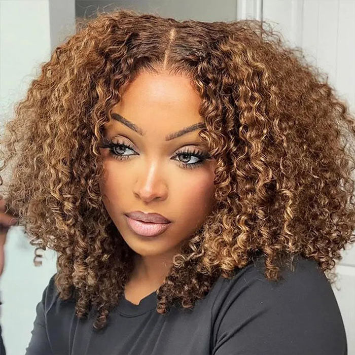 Exclusive Flash | Highlight Curly Bob Wig 220% Density 8x5 Pre Cut Lace Put on Go Wig Special Offer