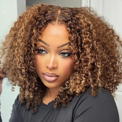 Exclusive Flash | Highlight Curly Bob Wig 220% Density 8x5 Pre Cut Lace Put on Go Wig Special Offer