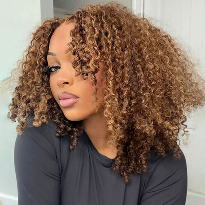Exclusive Flash | Highlight Curly Bob Wig 220% Density 8x5 Pre Cut Lace Put on Go Wig Special Offer