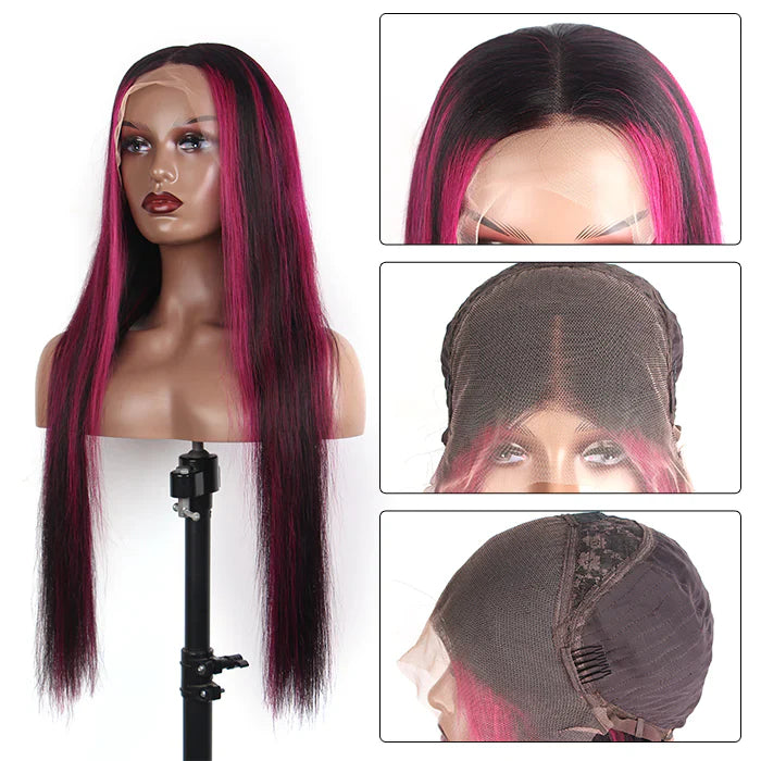 Balayage Intense Pink Violet Highlight Lace Front Wigs 13x4 /4X4Transparent HD Lace Human Hair Wigs