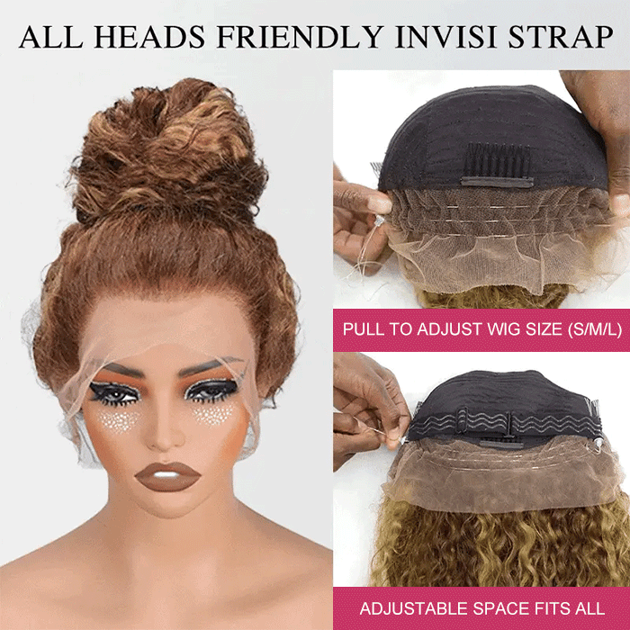 Invisi-String 360 HD Lace Frontal Balayage Highlights Blonde Glueless Wig Snug Fit Water Wave Human Hair Wigs