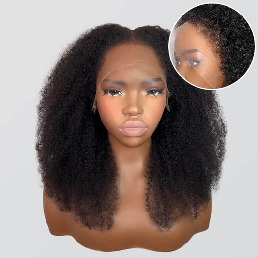 Limited Design | 4C Hairline Jerry Curly Wig 220% Density Glueless HD Lace Kinky Edges Afro Kinky Curly Human Hair Wigs